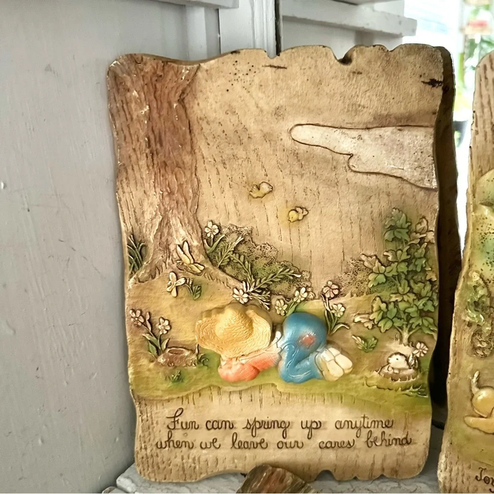 Vintage 1977 Wall Plaques Holly Hobby Style Farmhouse Wall Art Quotes 70’s Boho